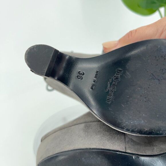 Saint Laurent Madge Suede Wedge Boots Women's Size 36 6 Gray Platform Lace Up - Picture 14 of 16